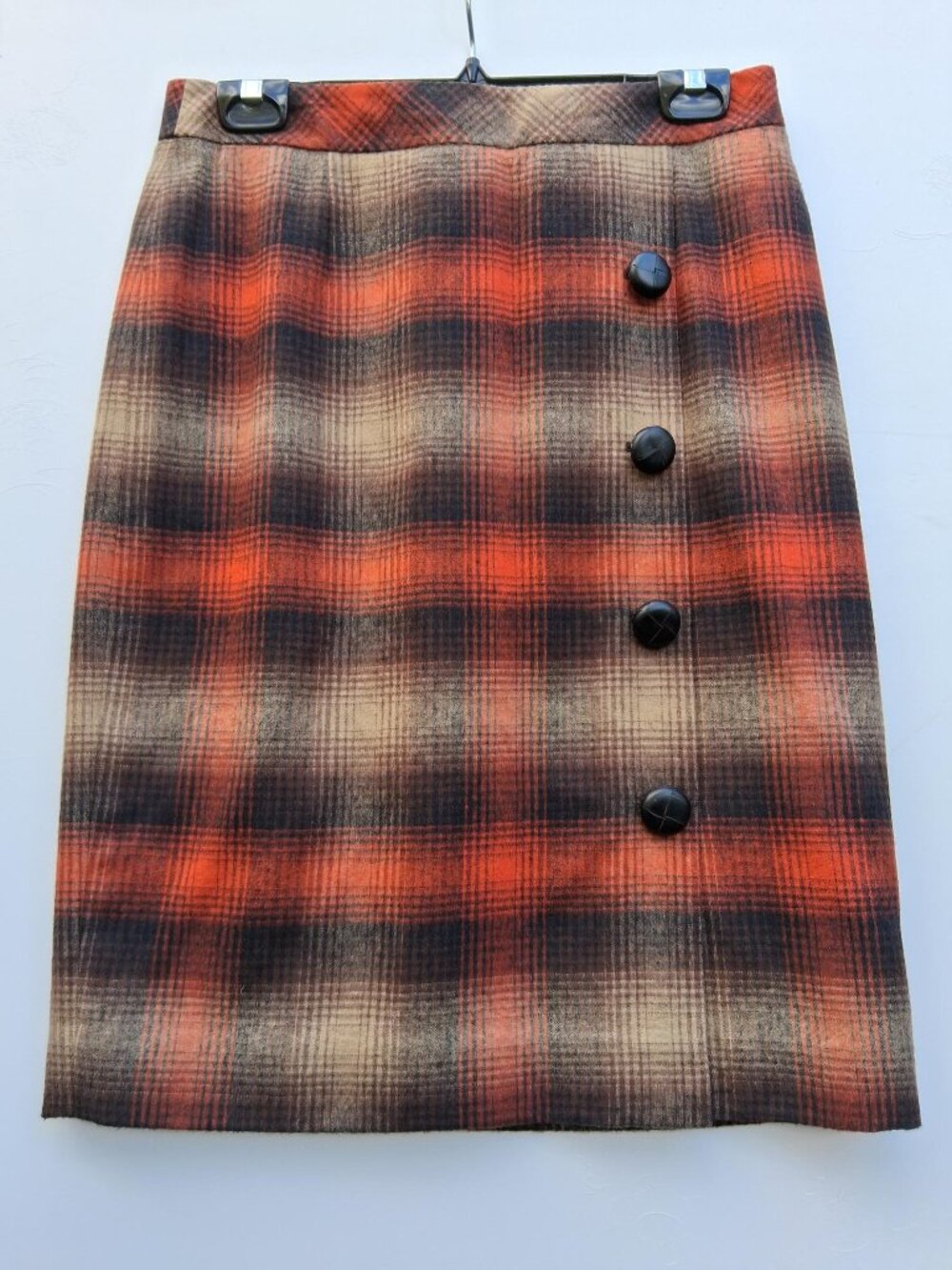 CLASSIQUES ENTIER wool-blend plaid knee-length lined pencil skirt, orange (s. 8)